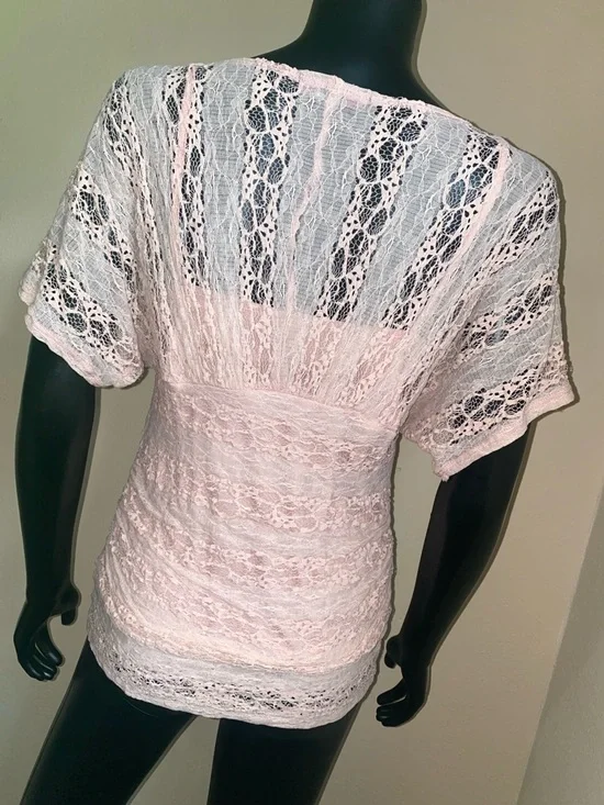 HeartSoul Y2K Darling Blush Pink Lace Short Sleeve Blouse - Picture 9 of 14